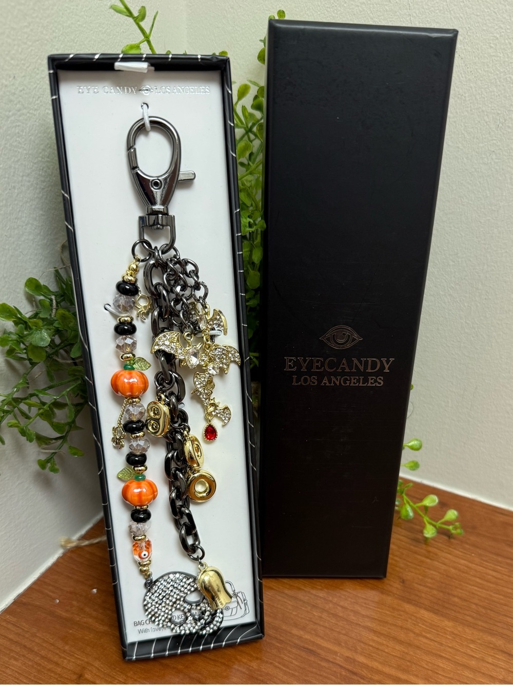 EYE CANDY Orange & Black Beaded Charm Keychain